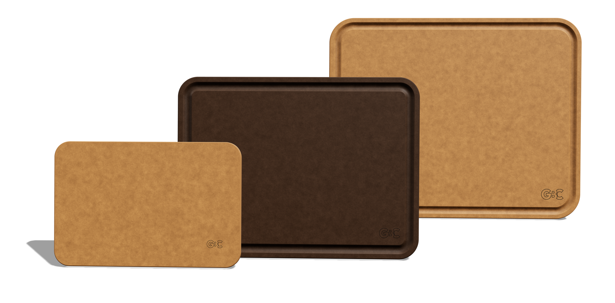 The Mini, the R50 Brown board and the serving platter, standing side by side